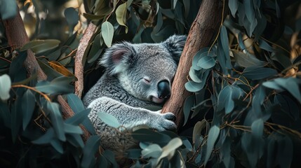 Sleeping Koala in Eucalyptus Tree