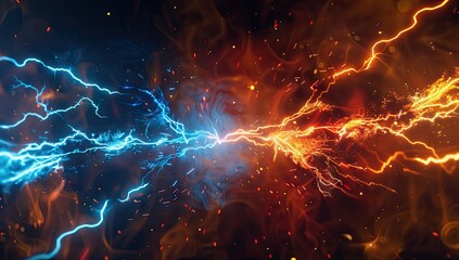 Wall Mural - Clash of Blue and Orange Lightning