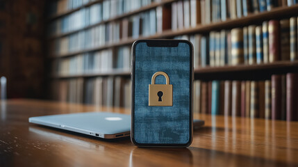 Poster - Privacy security and data protection on mobile phone and laptop, emphasizing data encryption systems and secure internet access in a cybersecurity software technology setting