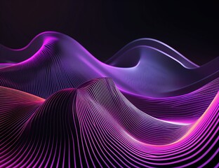 Poster - Black background, purple and pink lines in the shape of waves