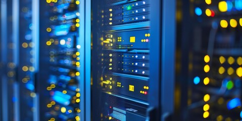 Poster - Illuminated server racks display cuttingedge technology within a contemporary, stateoftheart data center
