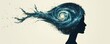 © Natthapat - Silhouette of a person with a swirling galaxy inside the head, symbolizing imagination, creativity, and the infinite possibilities of the mind.