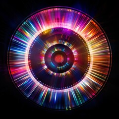 Poster - This dynamic circular pattern showcases radiant colors and vivid light trails against a dark background