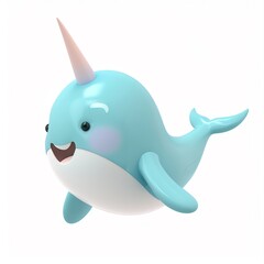 Canvas Print - narwhal character in 3D style on a white background
