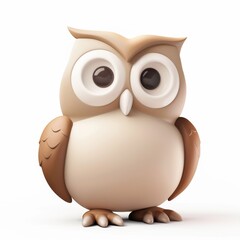 Wall Mural - Owl character in 3D style on a white background
