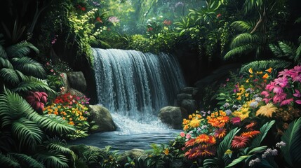 Sticker - Tropical Waterfall in Lush Rainforest