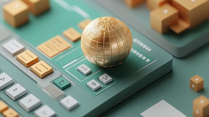 Poster - Golden Globe on a Teal Keyboard-Like Surface
