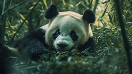 Poster - Giant Panda in Lush Bamboo Forest