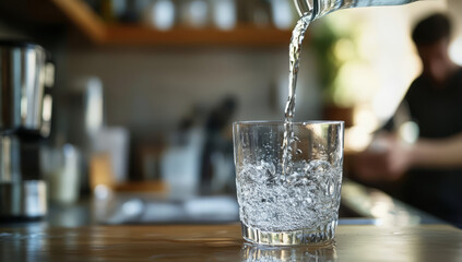 Wall Mural - Water being poured into glass in kitchen