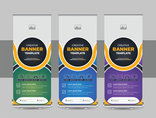 Wall Mural - Unique rollup banner template, advertisement, pull up, display banner, x-banner, flag-banner design layout vector stand for your company