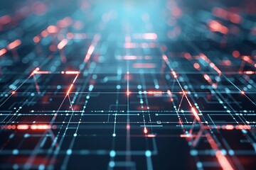Poster - A futuristic 3D grid with glowing lines and dynamic angles, offering a high-tech feel with clear copy space for innovative ideas