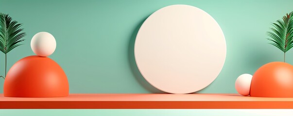Poster - A dramatic 3D scene with bold, contrasting colors and dynamic shapes, highlighting a central area for copy space