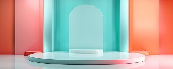 Poster - A dramatic 3D scene with bold, contrasting colors and dynamic shapes, highlighting a central area for copy space