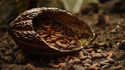 Canvas Print - Cocoa pod seeds texture brown. Generative AI