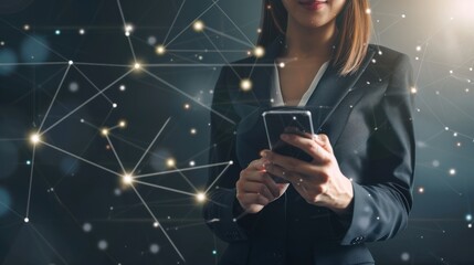 Poster - Businesswoman Using Smartphone with Network Connections