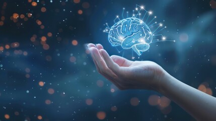 Poster - Hand Holding a Digital Brain