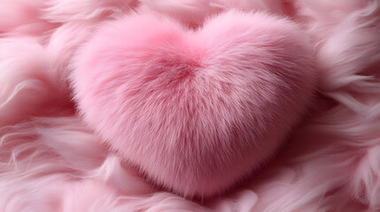 Poster - A fluffy pink heart-shaped object on a soft pink background.