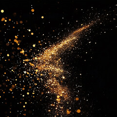 Wall Mural - golden particles and sprinkles for holiday. shiny golden lights. Defocused Golden Particles Glittery against Dark Background with Copy Space.