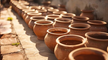 Earthen pots, ritual. Generative AI