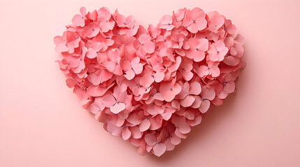 Canvas Print - A heart shape made of pink petals on a soft pink background, symbolizing love and beauty.