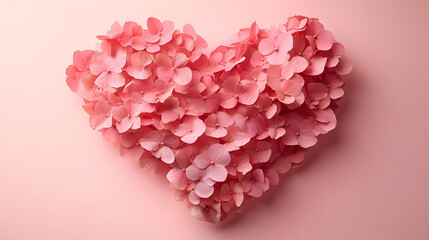 Canvas Print - A heart shape made of delicate pink flower petals on a soft pink background.