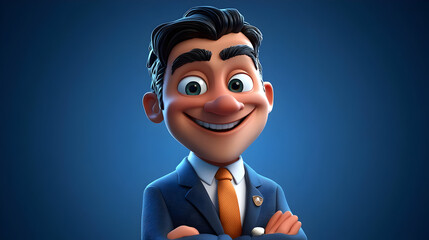 Canvas Print - A cheerful cartoon character in a suit with a friendly expression and a blue background.