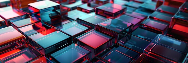 Poster - a vibrant composition of translucent glass blocks illuminated in vivid red and blue, creating a stun