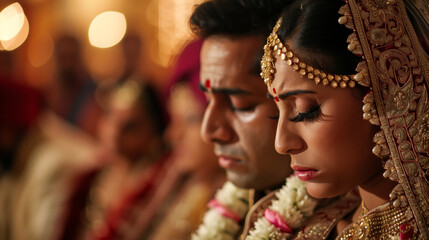 Wall Mural - Indian wedding couple during the bidaai ceremony, emotional farewell