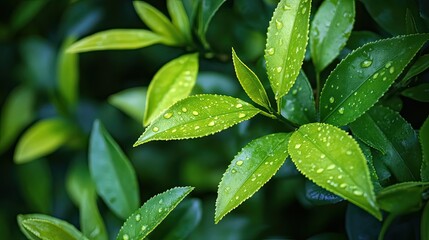 Poster - Indian tea leaves, plant fresh. Generative AI