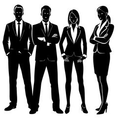 Set of different people standing, silhouette vector illustration