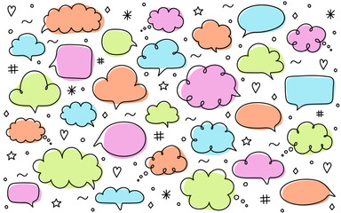 Wall Mural - Creative speech bubble set. Hand drawn style chat box. Vector illustration