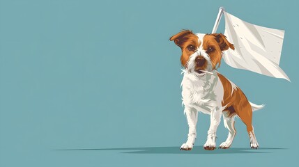 Dog Holding White Flag: A friendly dog standing proudly, holding a small white flag in its mouth.
