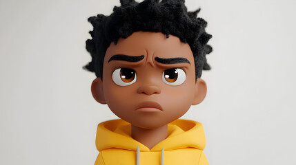 Sticker - A 3D animated character with an expressive face, wearing a yellow hoodie.