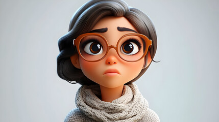 Sticker - A stylized character with glasses, expressing concern, wearing a cozy sweater.