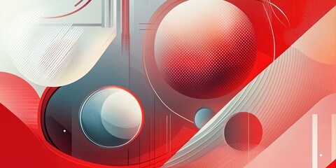 Wall Mural - abstract background showing spheres and rounded shapes, with a red and grey gradient, for use as a d
