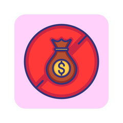 Poster - No dollar money bag line icon. Sack with cash and prohibitory sign. Finance concept. Can be used for topics like bankruptcy, currency, corruption, hidden fees