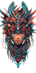 Wall Mural - Tribal Beautiful womans face wearing dragon costume illustration