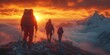 © Matus - Adventure Seekers Conquer Misty Mountain Trails at Dawn, generative ai
