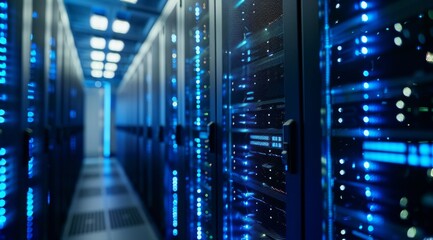 Poster - A hightech data center that showcases illuminated server racks alongside modern technological infrastructure