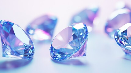 Sticker - Close-up of Sparkling Blue Diamonds on a White Background