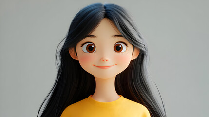 Poster - A cheerful animated character with long hair and a friendly smile in a yellow shirt.