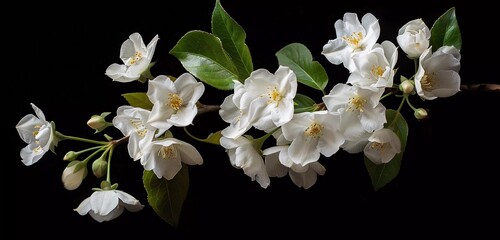 Poster - A branch of jasmine flowers isolated on a black background, in a high resolution photograph