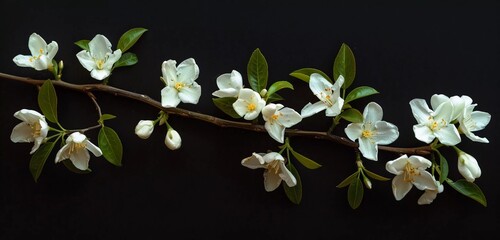 Poster - A branch of jasmine flowers isolated on a black background, in a high resolution photograph