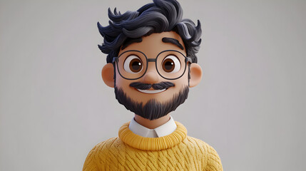 Sticker - A cheerful, stylized 3D character with glasses and a warm sweater.