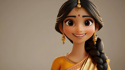 Poster - A cheerful animated character wearing traditional attire, smiling warmly.