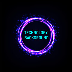 Fototapete - Abstract Technology Background Circles of glowing purple light overlapped with the outer spots of light. The empty space in the center places the text on a black background.