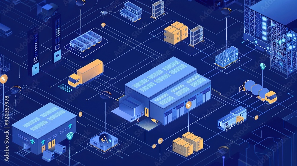 Isometric Illustration of a Smart Warehouse Management System with ...