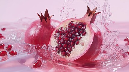 Wall Mural - Pomegranate Splashing in Pink Liquid