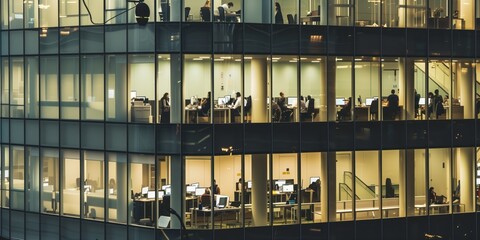 An outside view of people working at office building