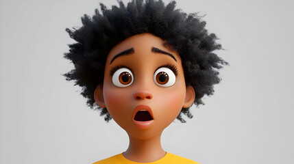 Poster - A surprised animated character with curly hair and wide eyes.